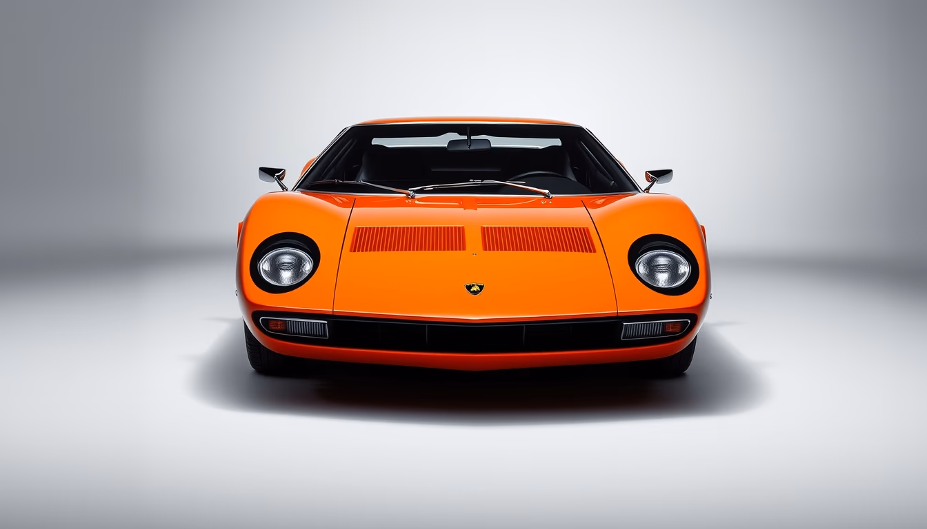 lamborghini miura orange in editorial style