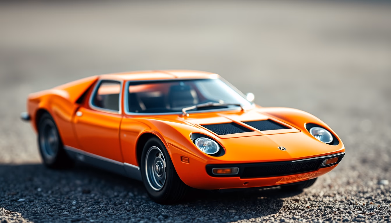 lamborghini miura orange in editorial style