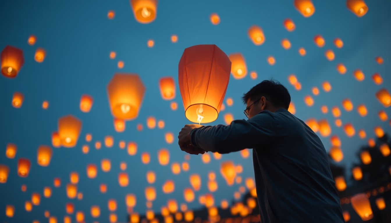 lantern festival sky in editorial style