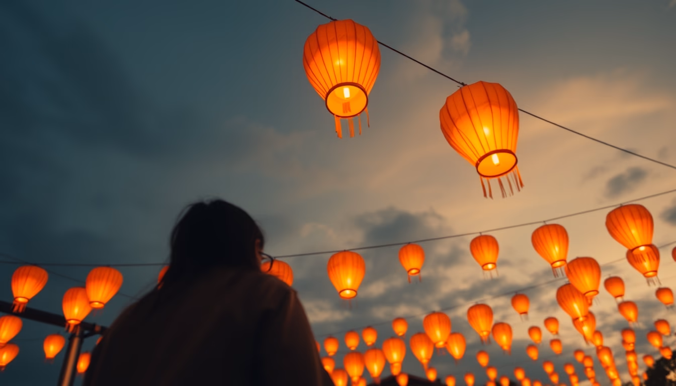 lantern festival sky in editorial style