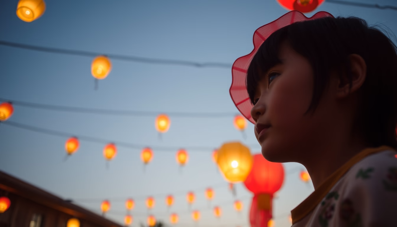 lantern festival sky in editorial style