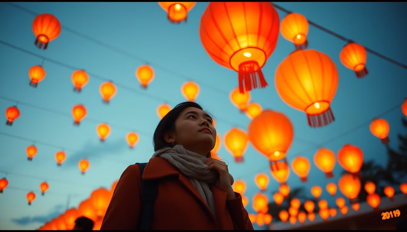lantern festival sky in editorial style