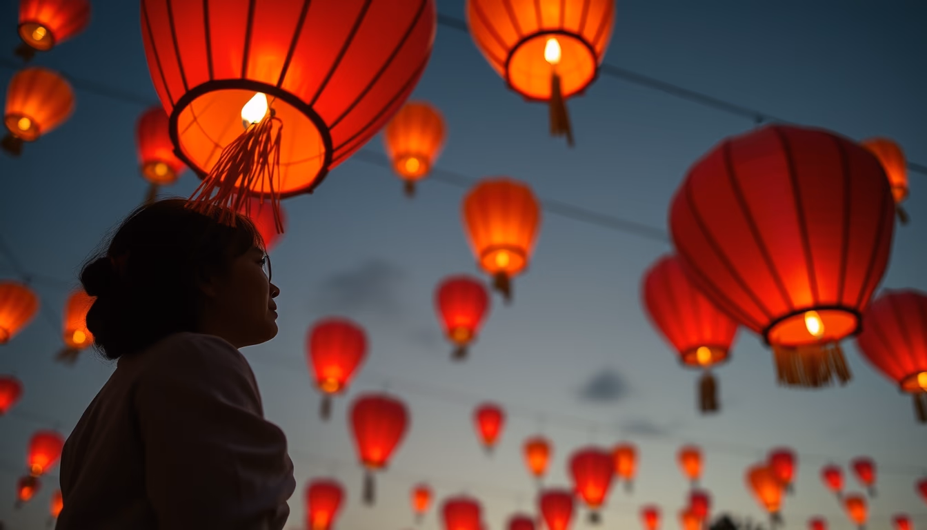 lantern festival sky in editorial style
