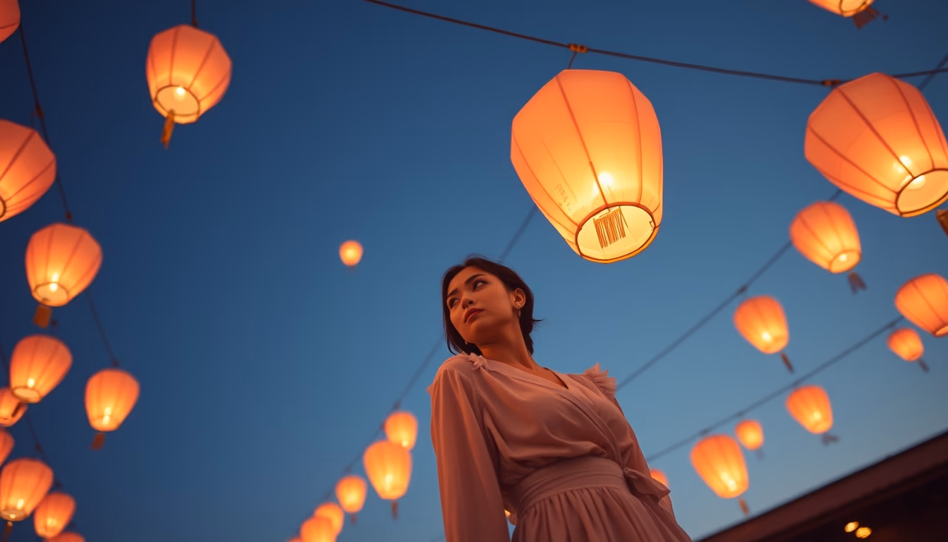 lantern festival sky in editorial style