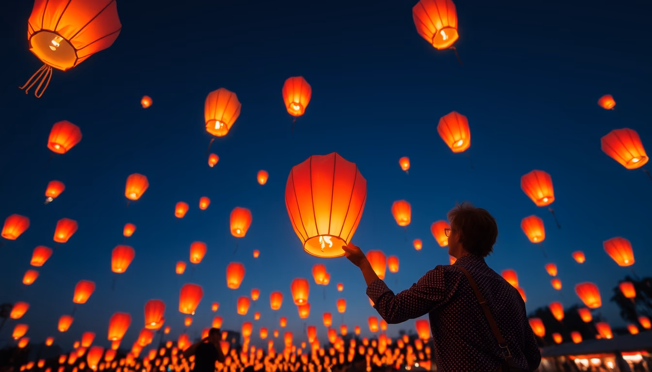 lantern festival sky in editorial style
