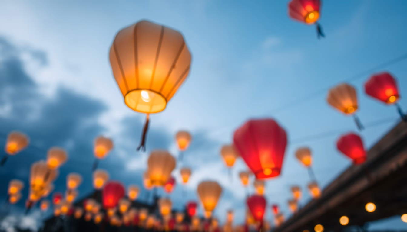 lantern festival sky in editorial style