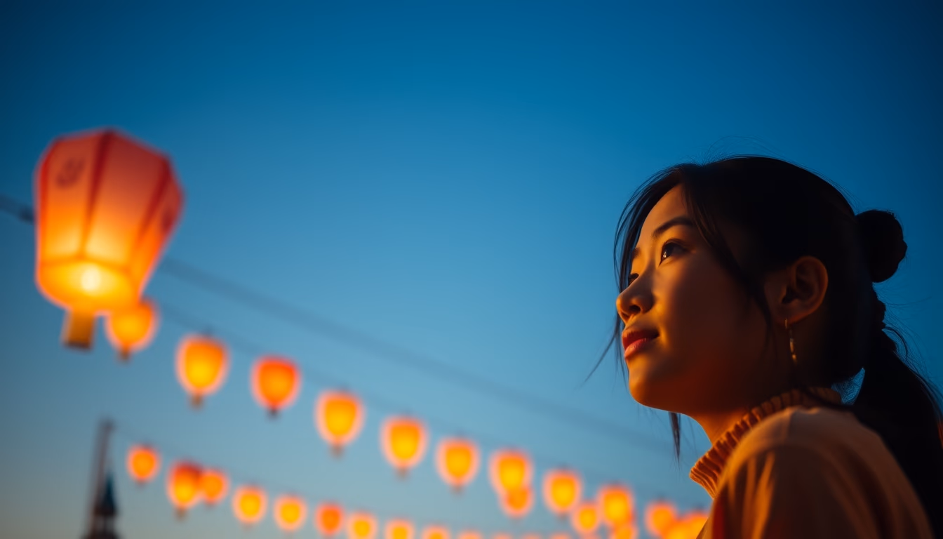 lantern festival sky in editorial style