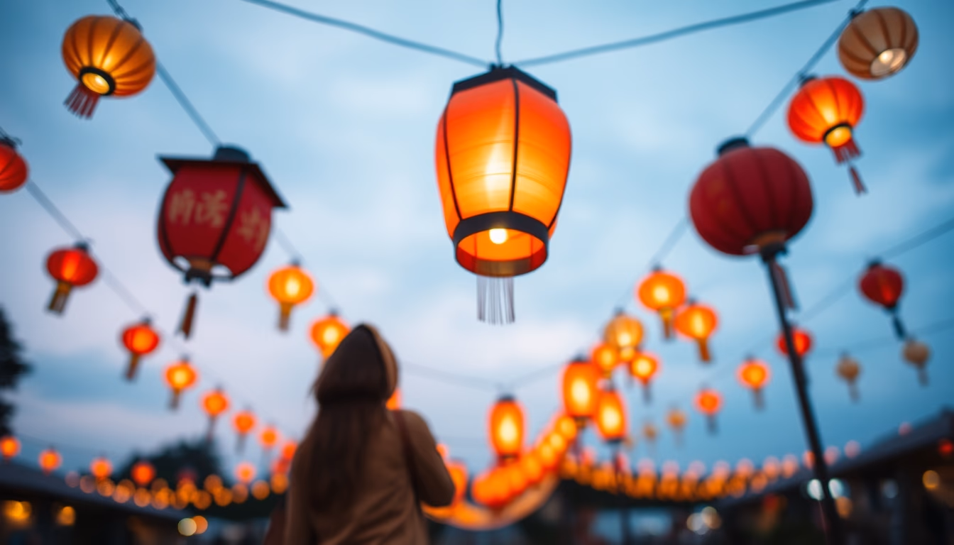 lantern festival sky in editorial style