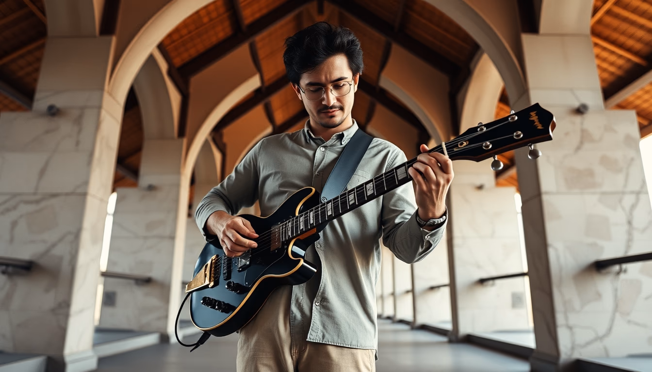 Lap steel guitar em estilo editorial