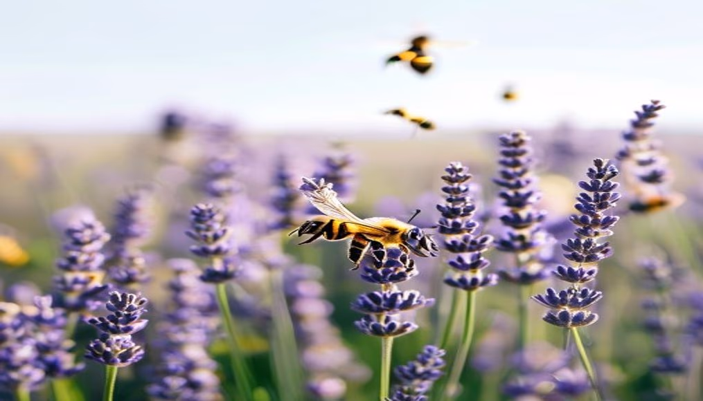 lavender field bees in editorial style