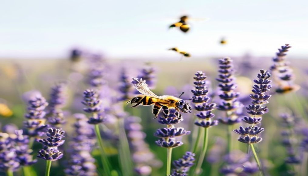 lavender field bees in editorial style