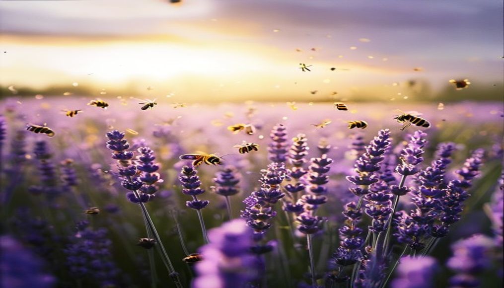 lavender field bees in editorial style