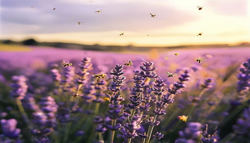 lavender field bees in editorial style