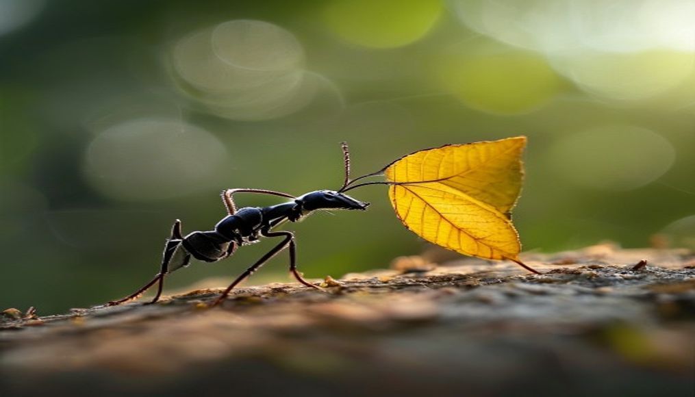 leafcutter ant carrying in editorial style