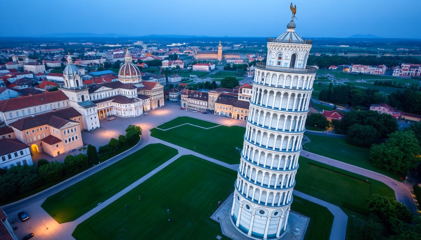 leaning tower pisa green in editorial style