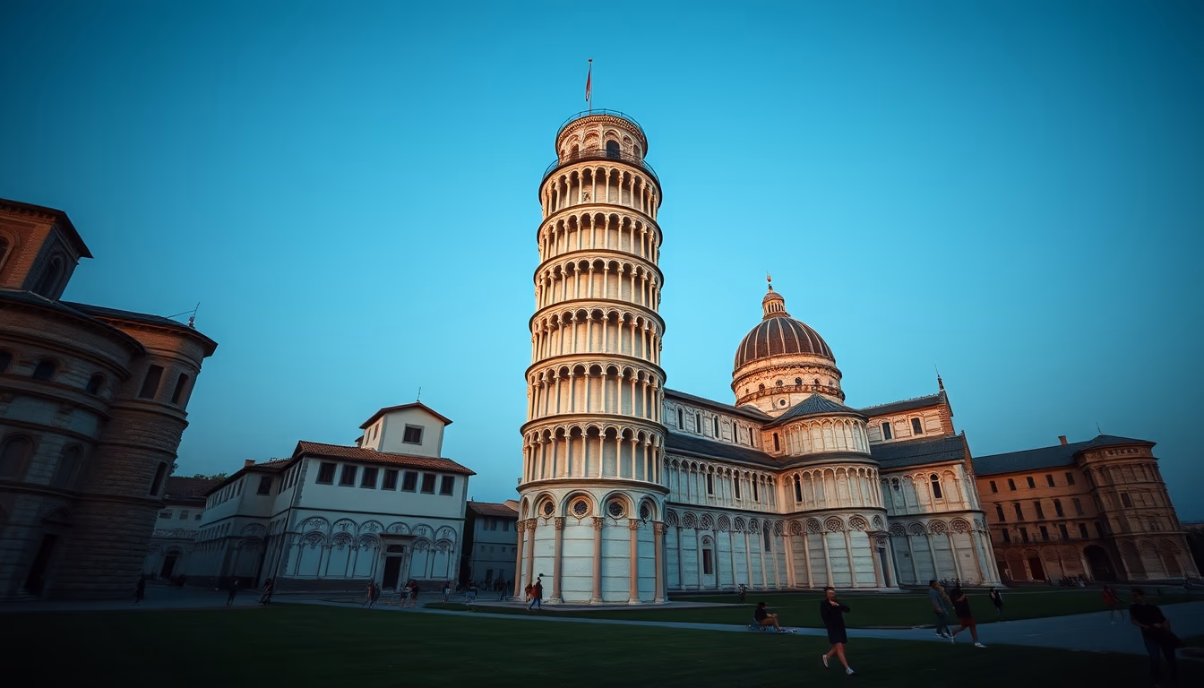 leaning tower pisa green in editorial style