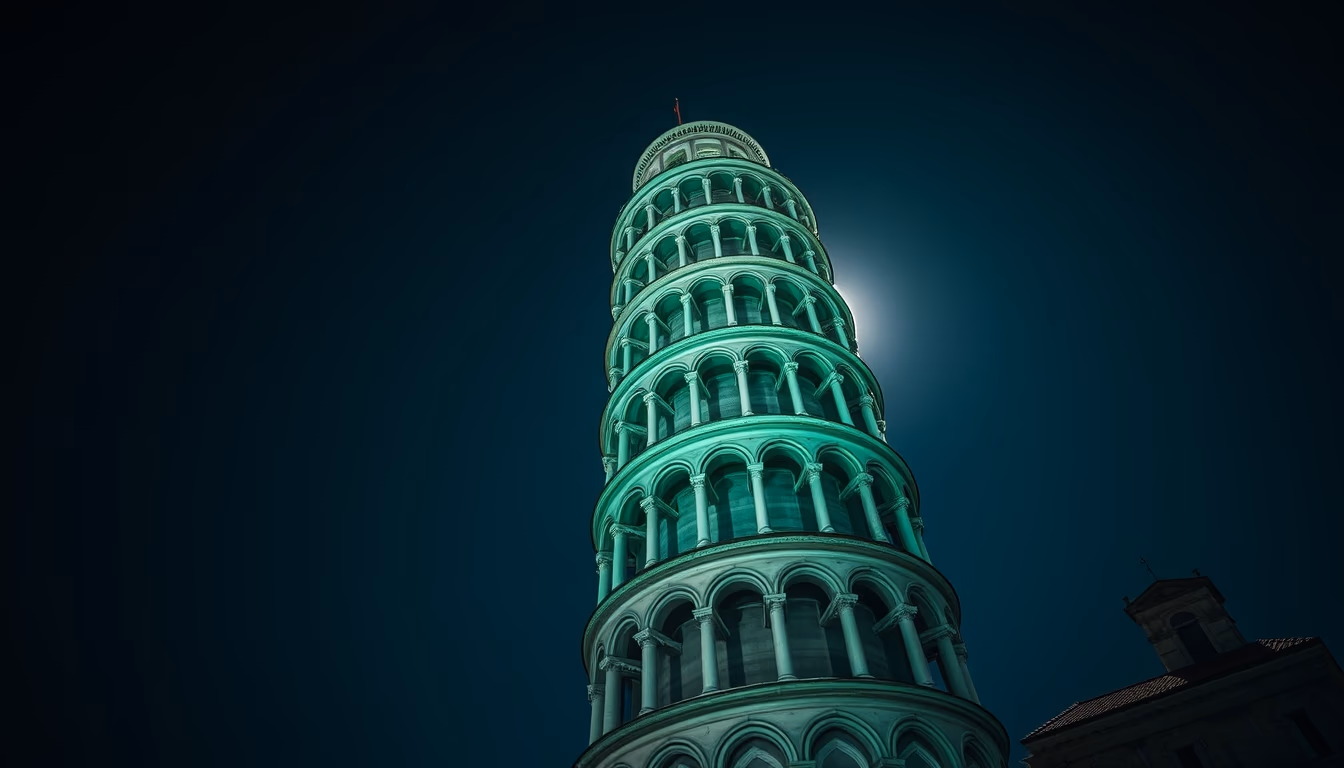 leaning tower pisa green in editorial style