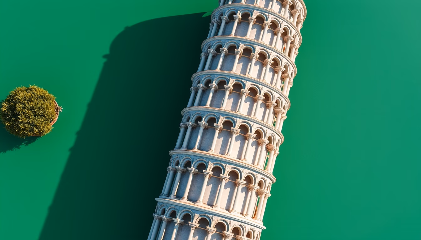 leaning tower pisa green in editorial style