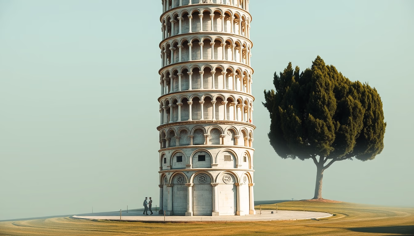 leaning tower pisa green in editorial style
