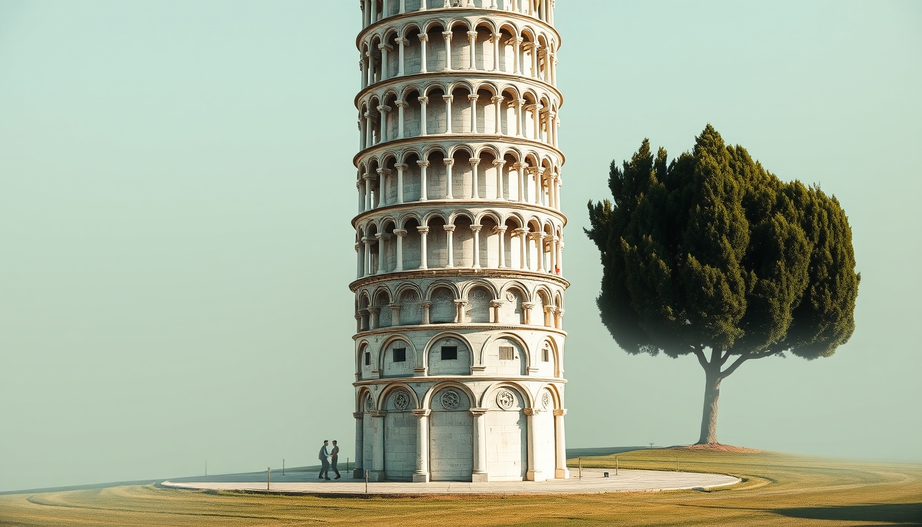 leaning tower pisa green in editorial style