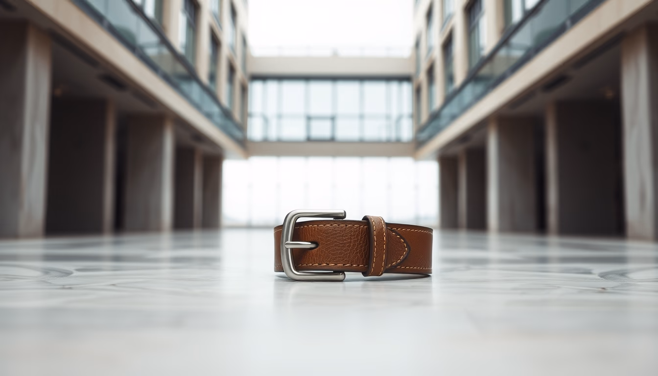 leather belt buckle silver in editorial style