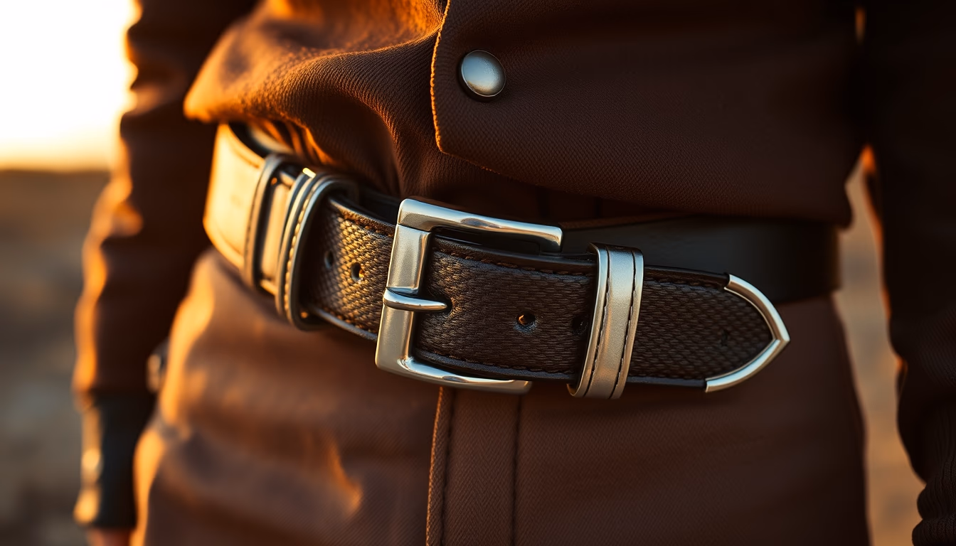 leather belt buckle silver in editorial style