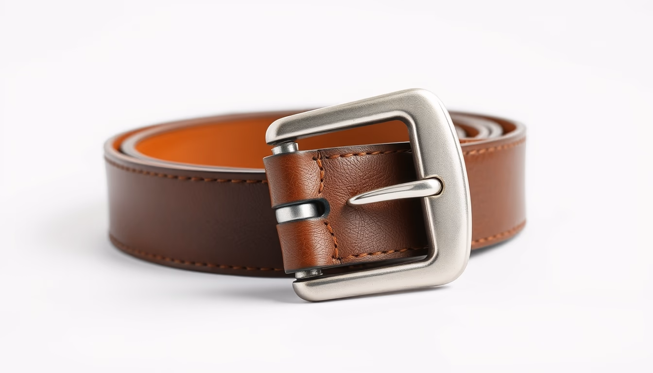 leather belt buckle silver in editorial style