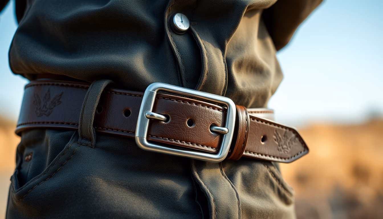 leather belt buckle silver in editorial style