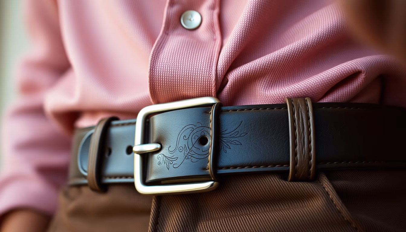 leather belt buckle silver in editorial style