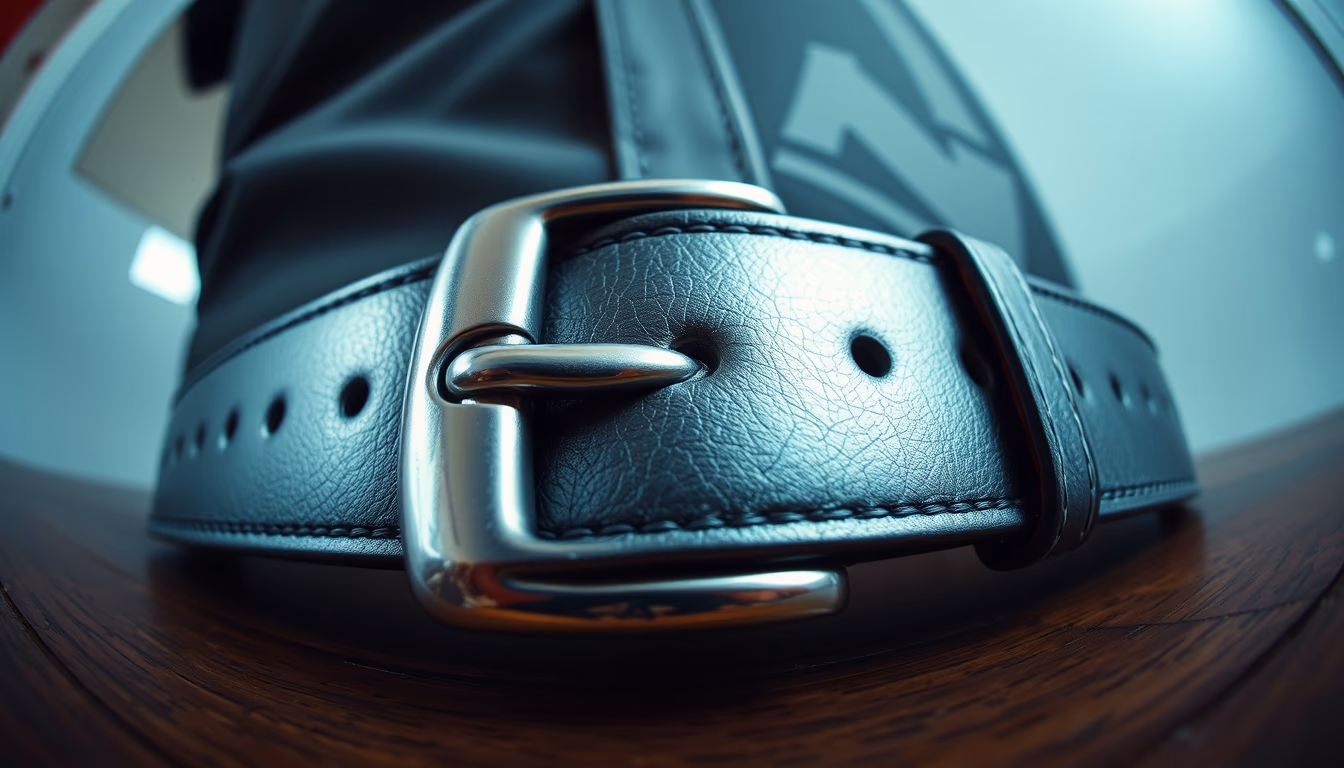 leather belt buckle silver in editorial style