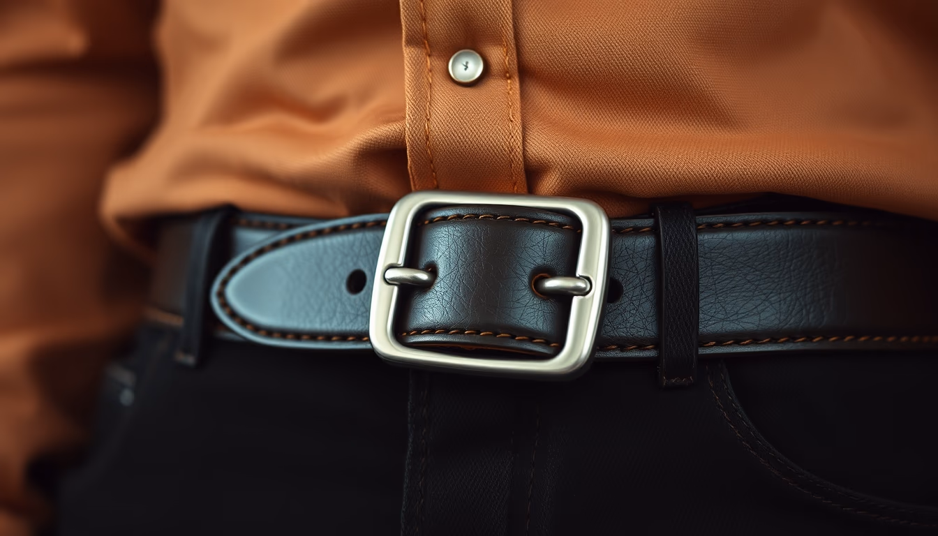 leather belt buckle silver in editorial style