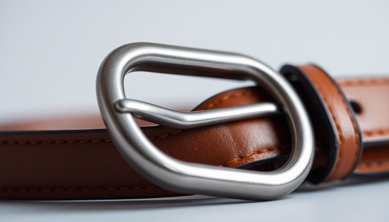 leather belt buckle silver in editorial style