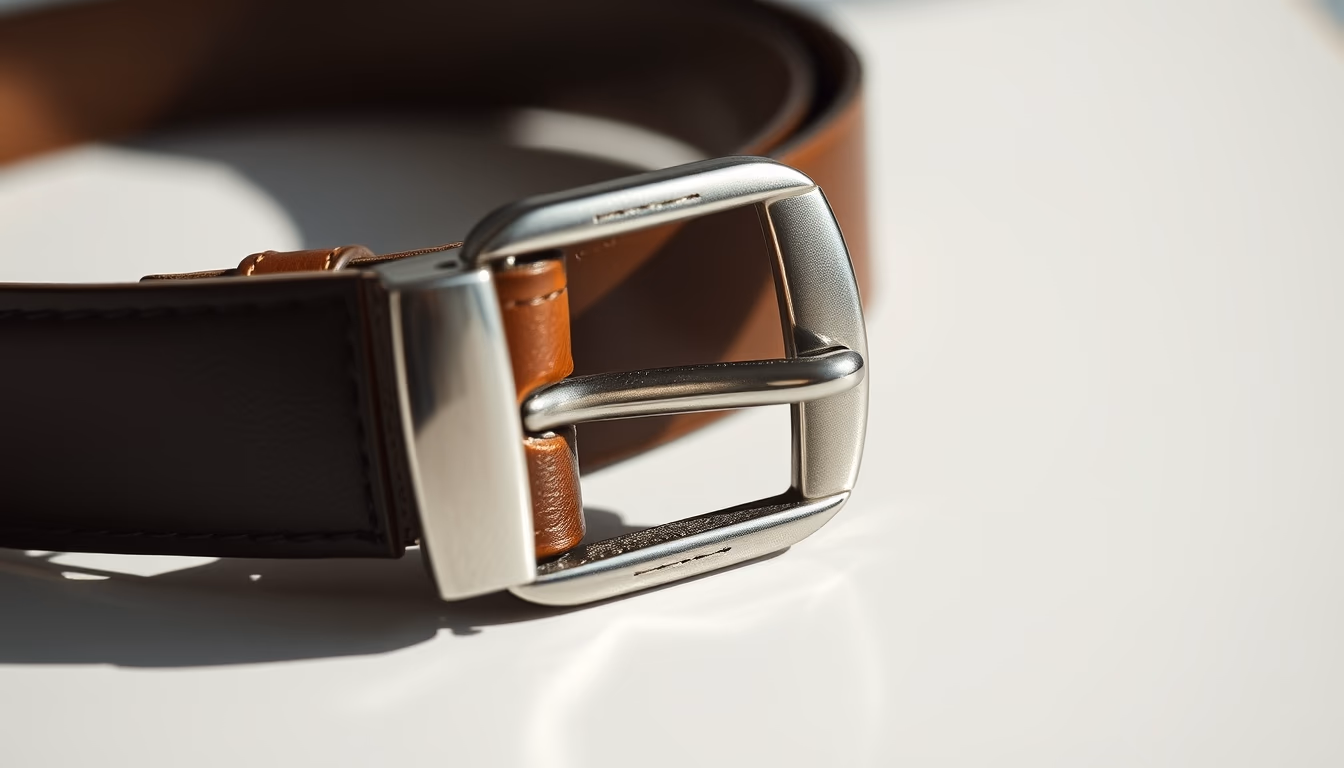 leather belt buckle silver in editorial style