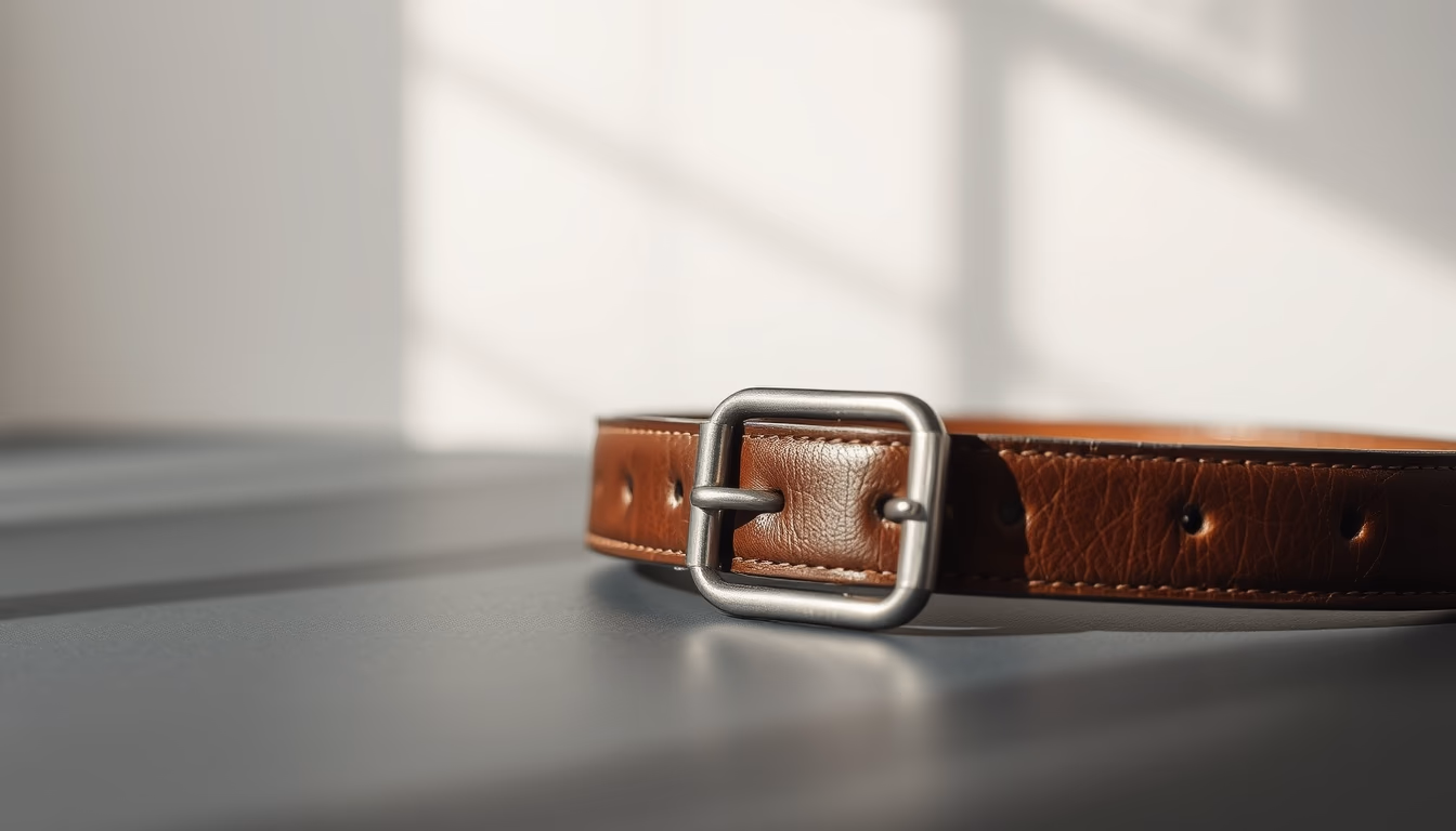 leather belt buckle silver in editorial style