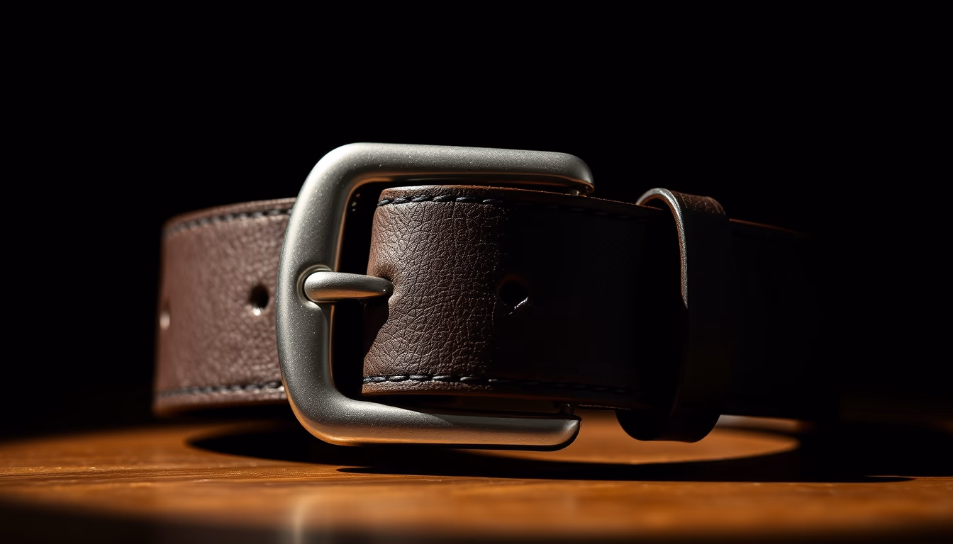 leather belt buckle silver in editorial style