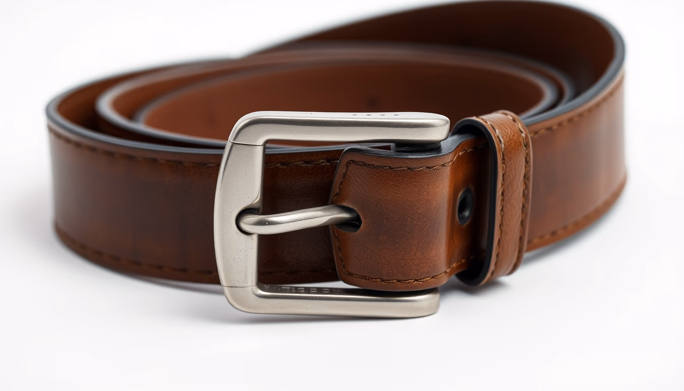 leather belt buckle silver in editorial style