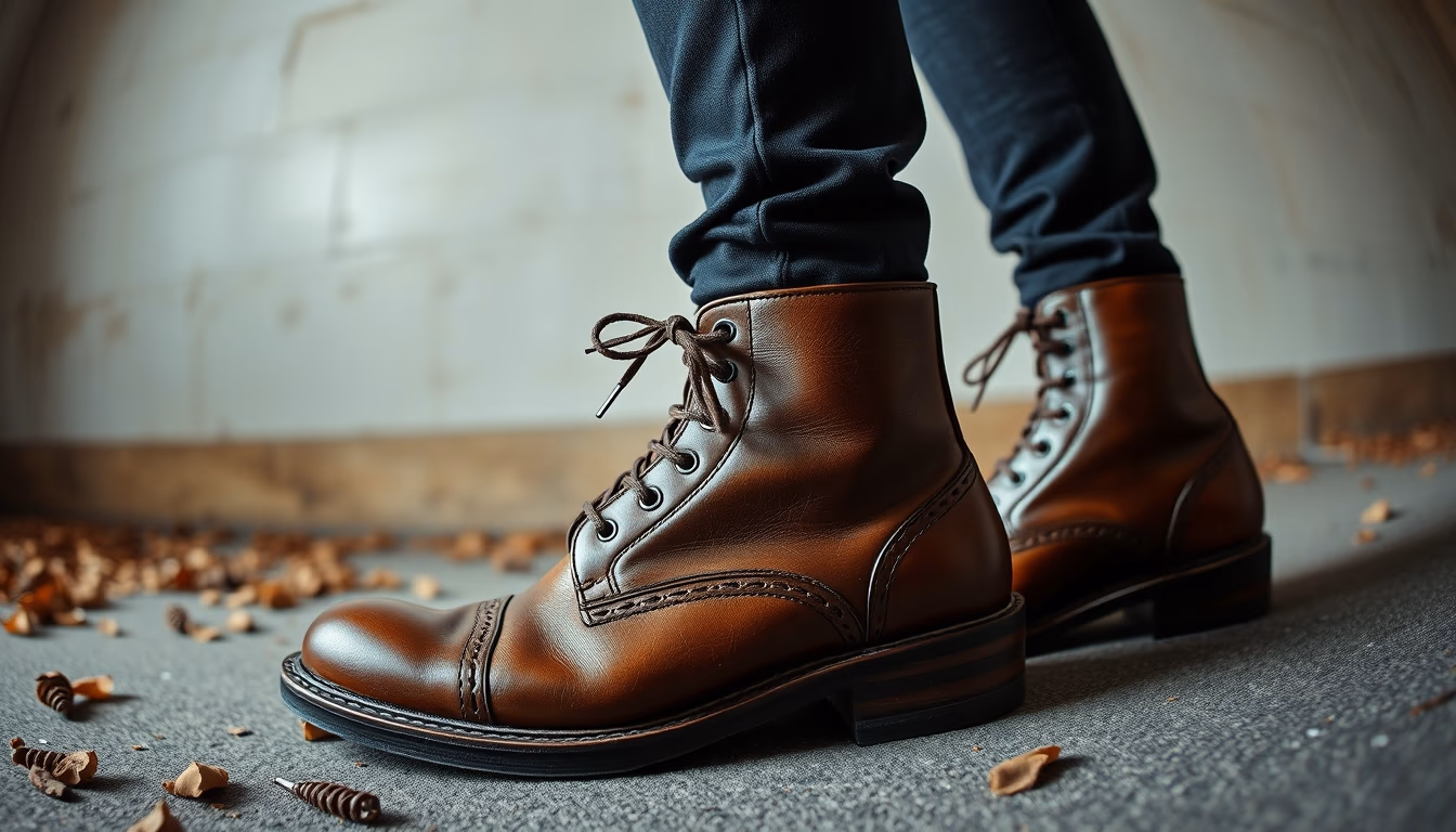 leather boots cobbler in editorial style