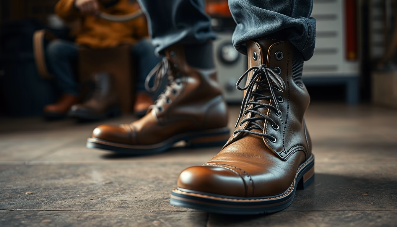 leather boots cobbler in editorial style