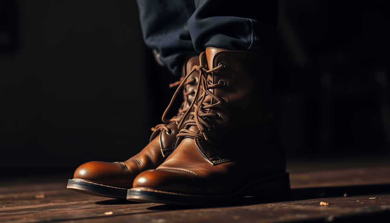 leather boots cobbler in editorial style
