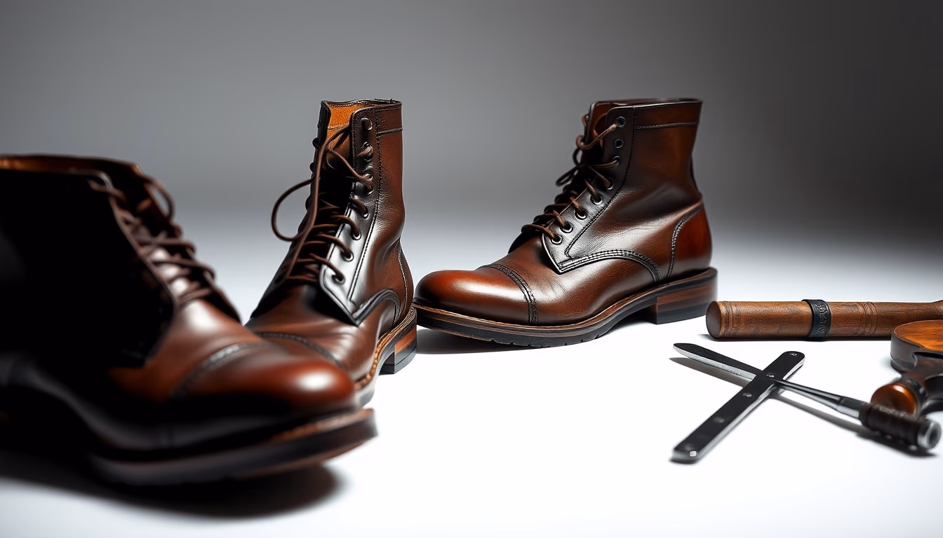 leather boots cobbler in editorial style