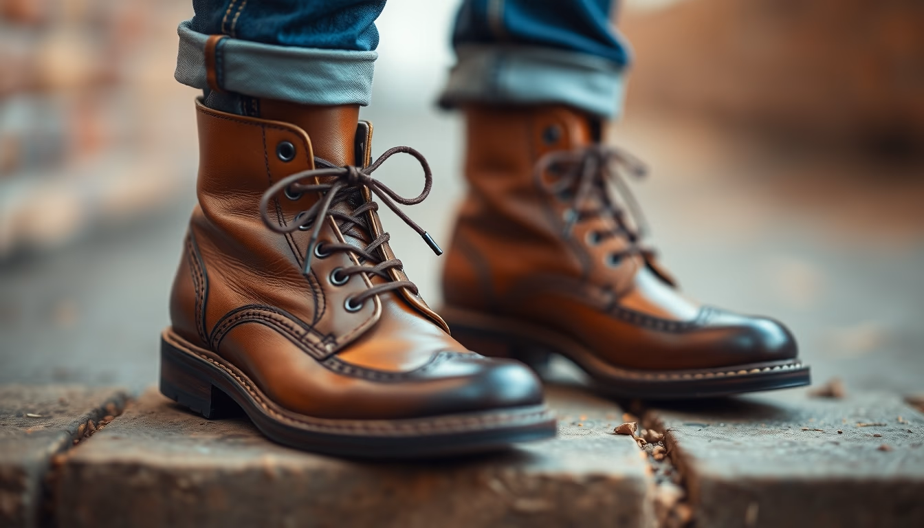 leather boots cobbler in editorial style