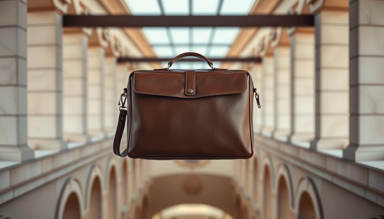 leather briefcase italian in editorial style