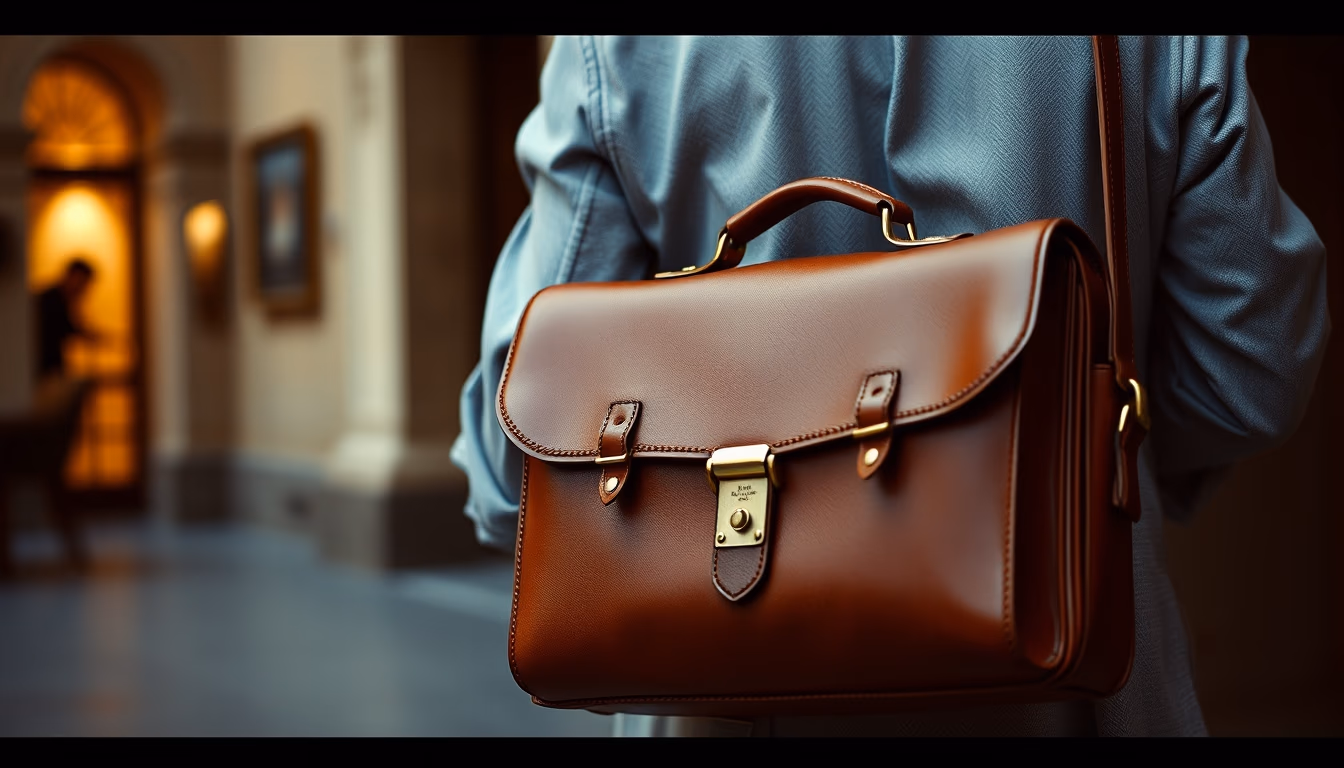 leather briefcase italian in editorial style