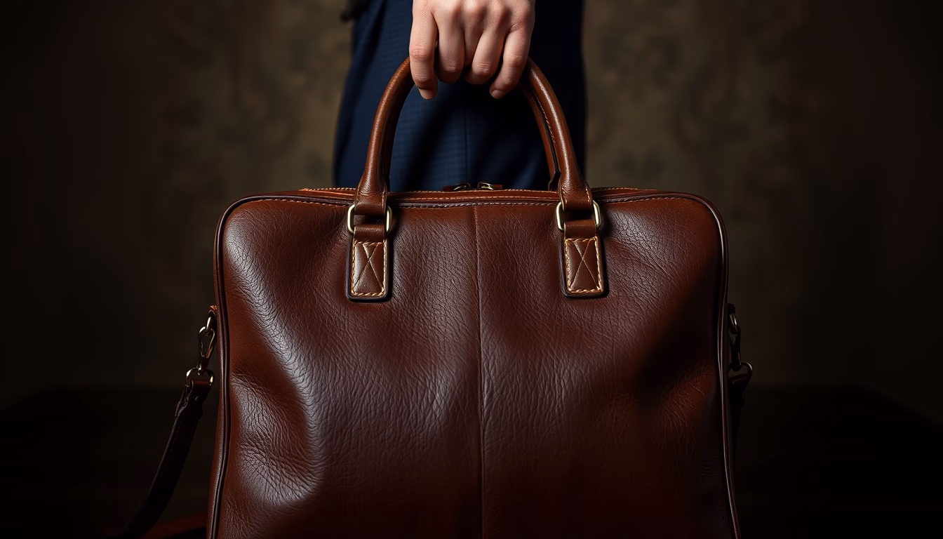 leather briefcase italian in editorial style