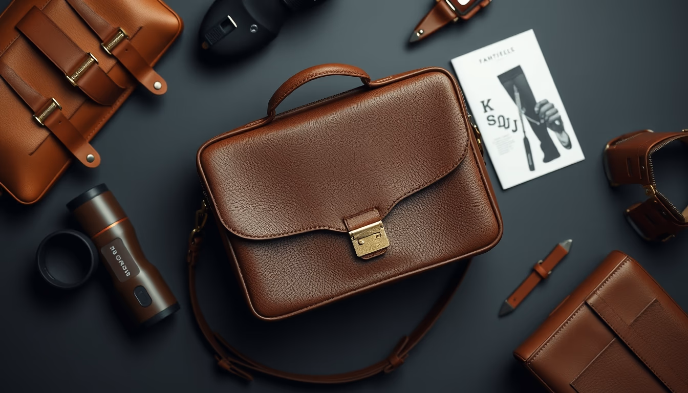 leather briefcase italian in editorial style
