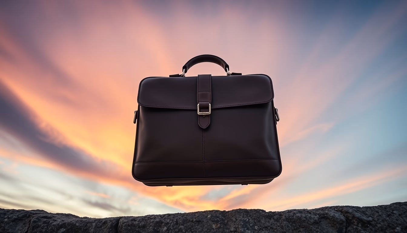 leather briefcase italian in editorial style