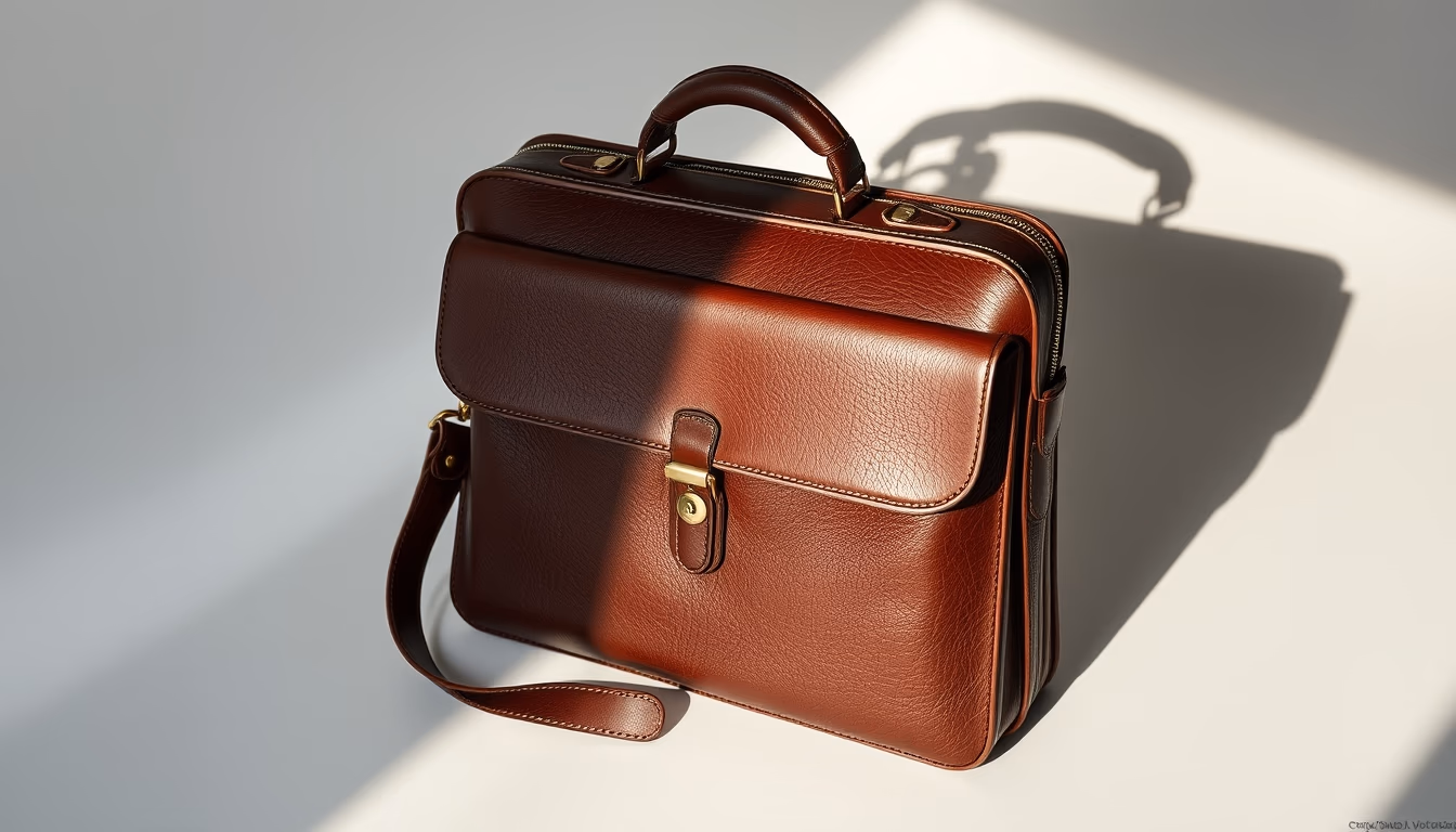 leather briefcase italian in editorial style