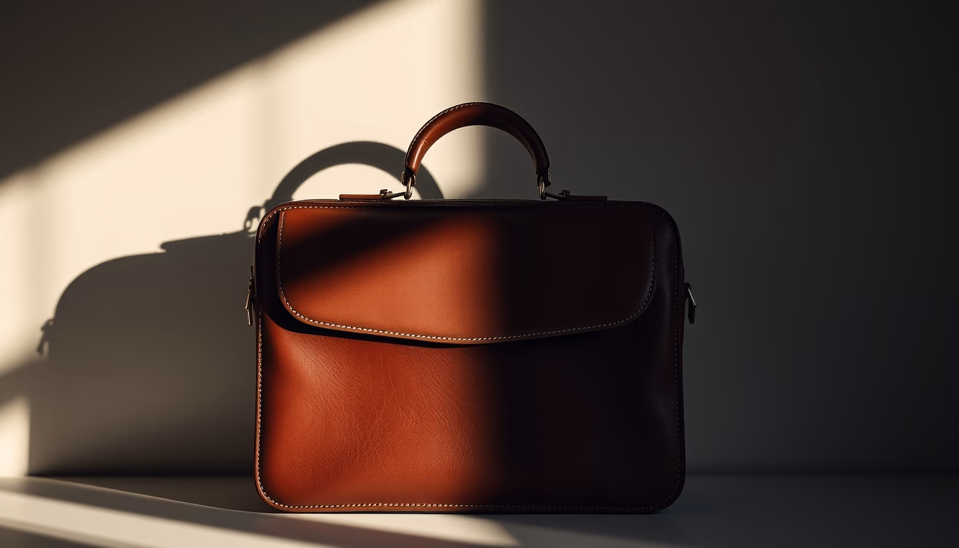 leather briefcase italian in editorial style