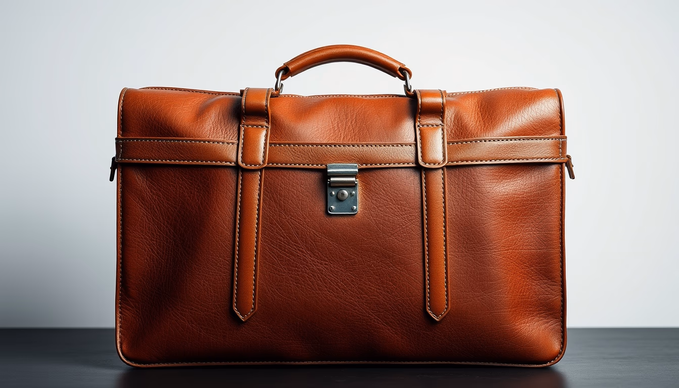 leather briefcase italian in editorial style