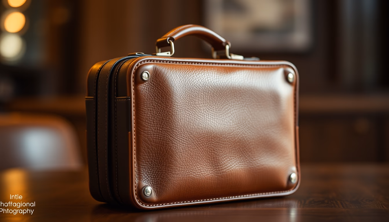 leather briefcase italian in editorial style